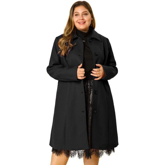 Warm Plus Size Women's Belted Long Coat with Pockets for Everyday Elegance, 1X - Picture 2 of 6